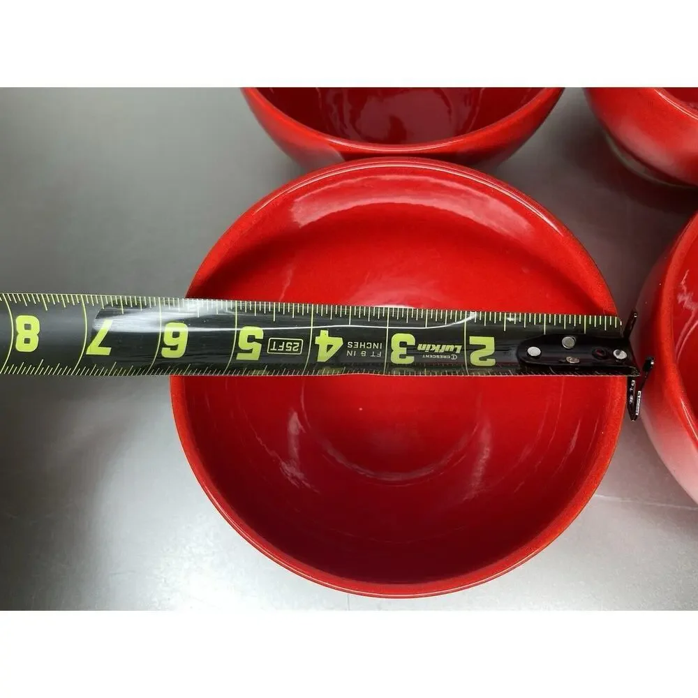 Crate&Barrel Porcelain Red Coupe 5.75in Cereal Soup Bowls Lot Of 4